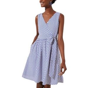 LOFT Striped Faux Wrap Dress Bow Tie Front 511271 Blue White Sz 4